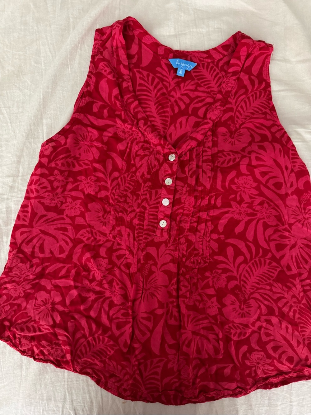 Papaya Vibrant Magenta Floral Ruffle Button-Front Tank